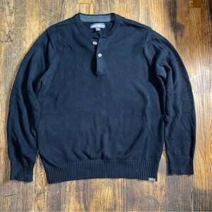 Eddie Bauer Mens 2 button pullover sweater 100% cotton size Large Navy Blue